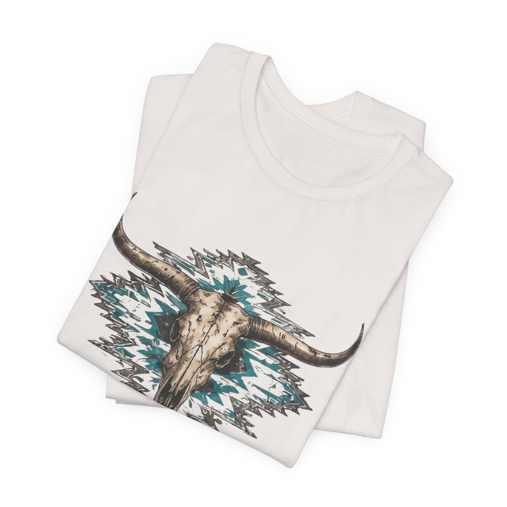 Southwestern Bull Skull Tee — Aztec Pattern Western T-Shirt