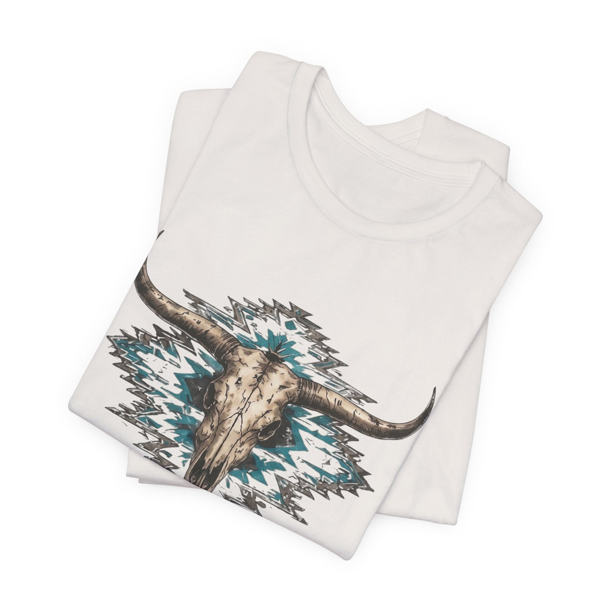 Southwestern Bull Skull Tee — Aztec Pattern Western T-Shirt