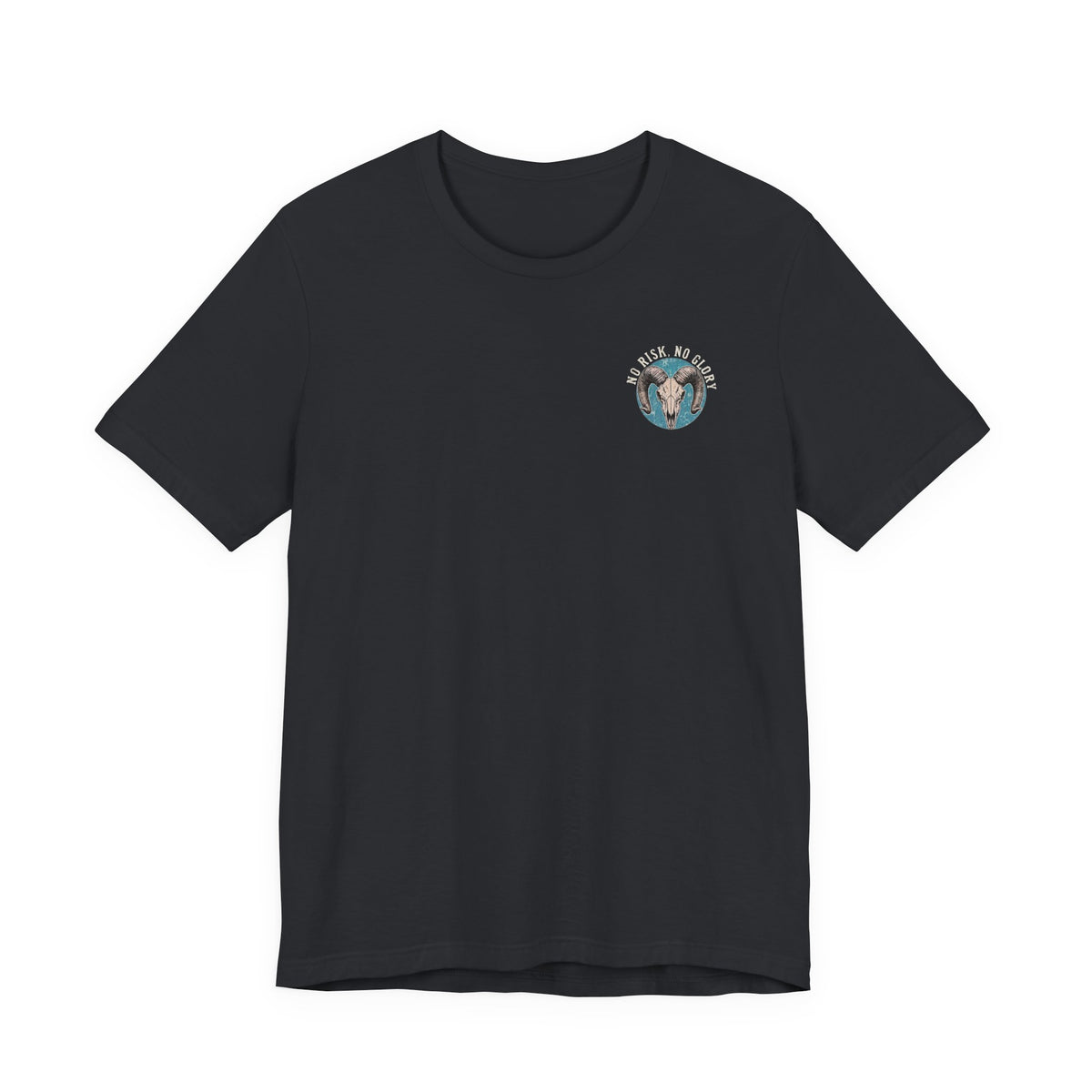 Ram Skull Tee — Vintage Ram Skull Graphic T-Shirt (Back Print: "No Risk No Glory")