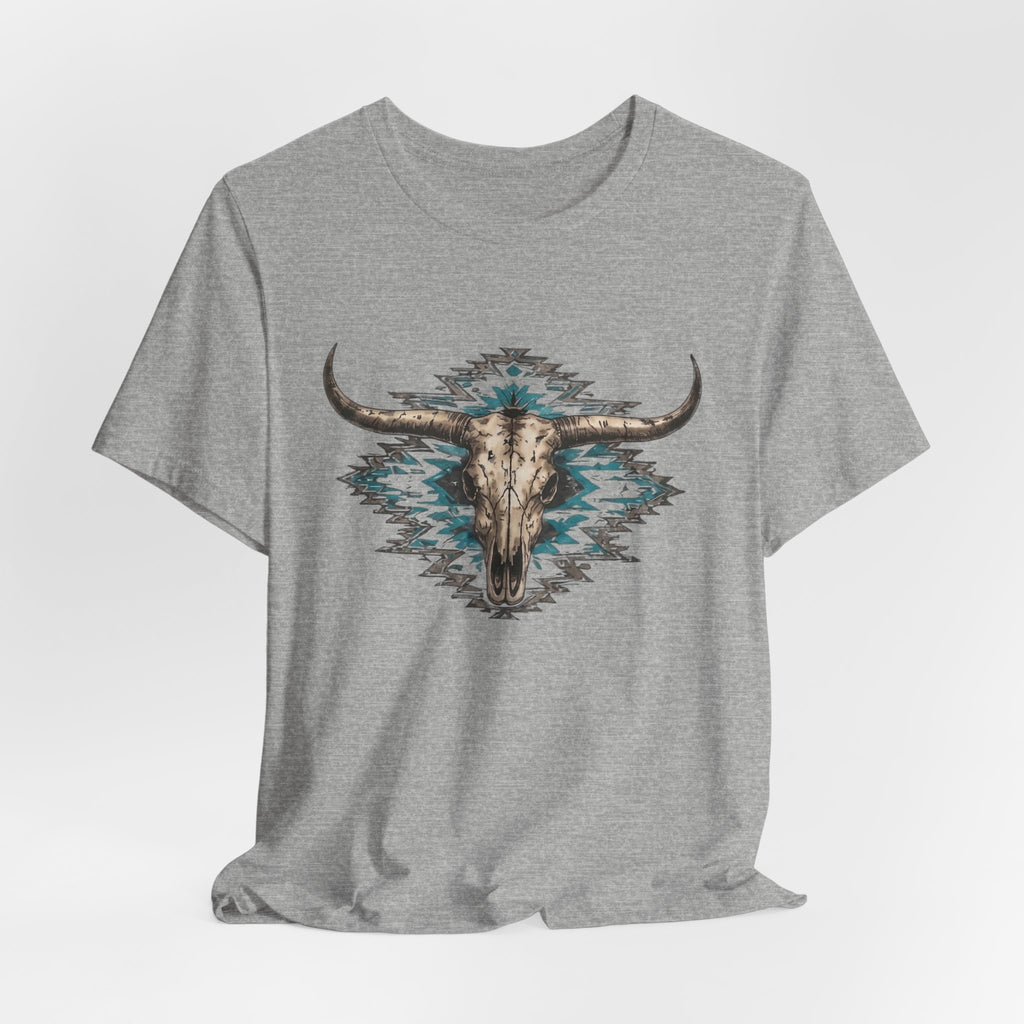Southwestern Bull Skull Tee — Aztec Pattern Western T-Shirt