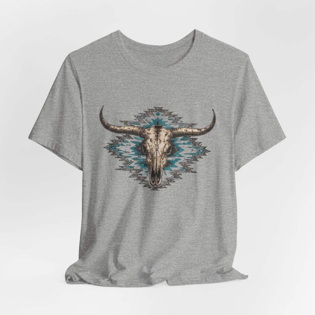 Southwestern Bull Skull Tee — Aztec Pattern Western T-Shirt