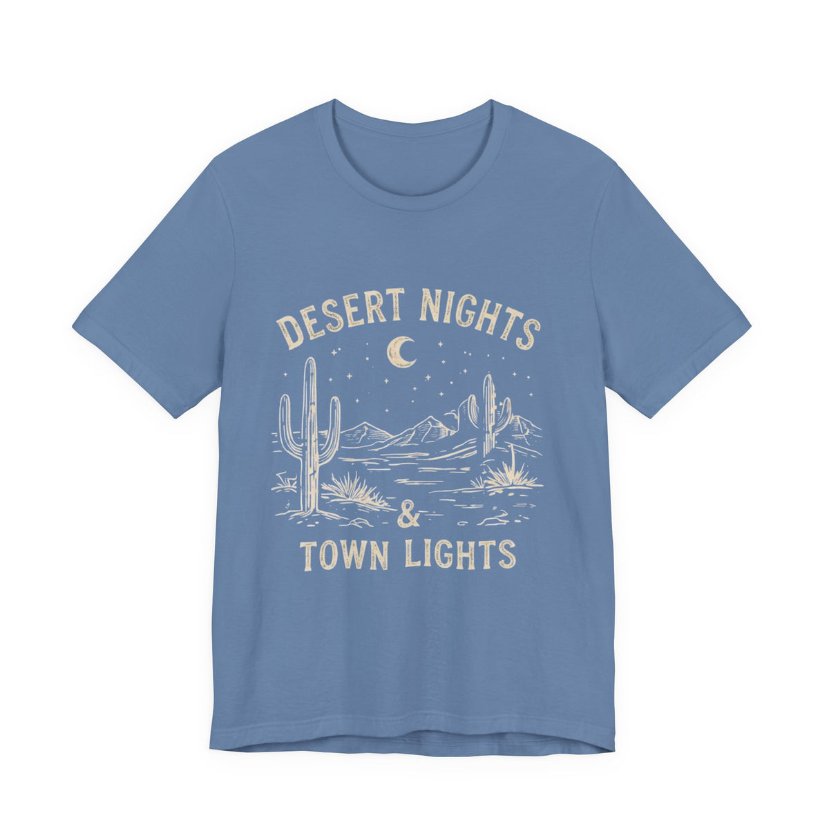 Desert Nights & Town Lights T-Shirt — Cactus Graphic Tee, Western Night Sky Apparel, Boho Desert Shirt, Country Music Top