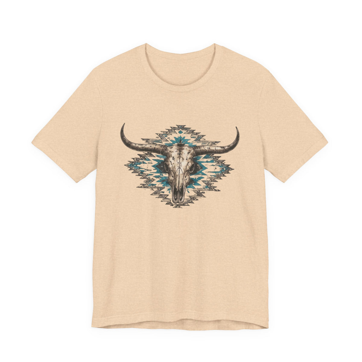 Southwestern Bull Skull Tee — Aztec Pattern Western T-Shirt