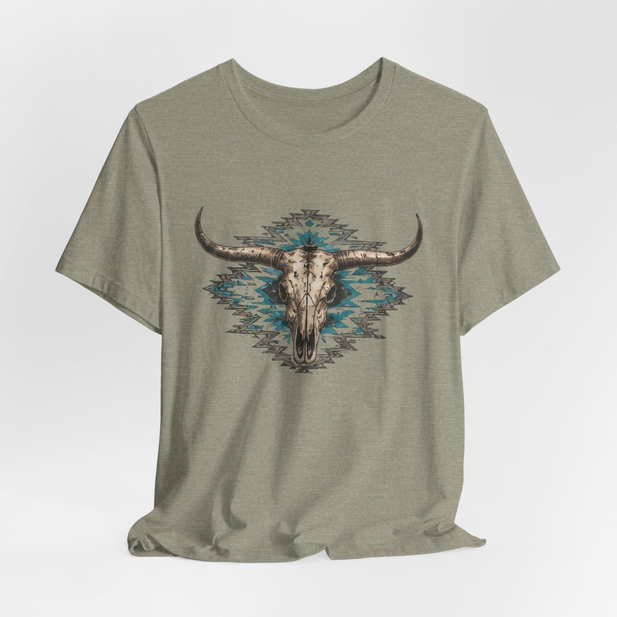 Southwestern Bull Skull Tee — Aztec Pattern Western T-Shirt
