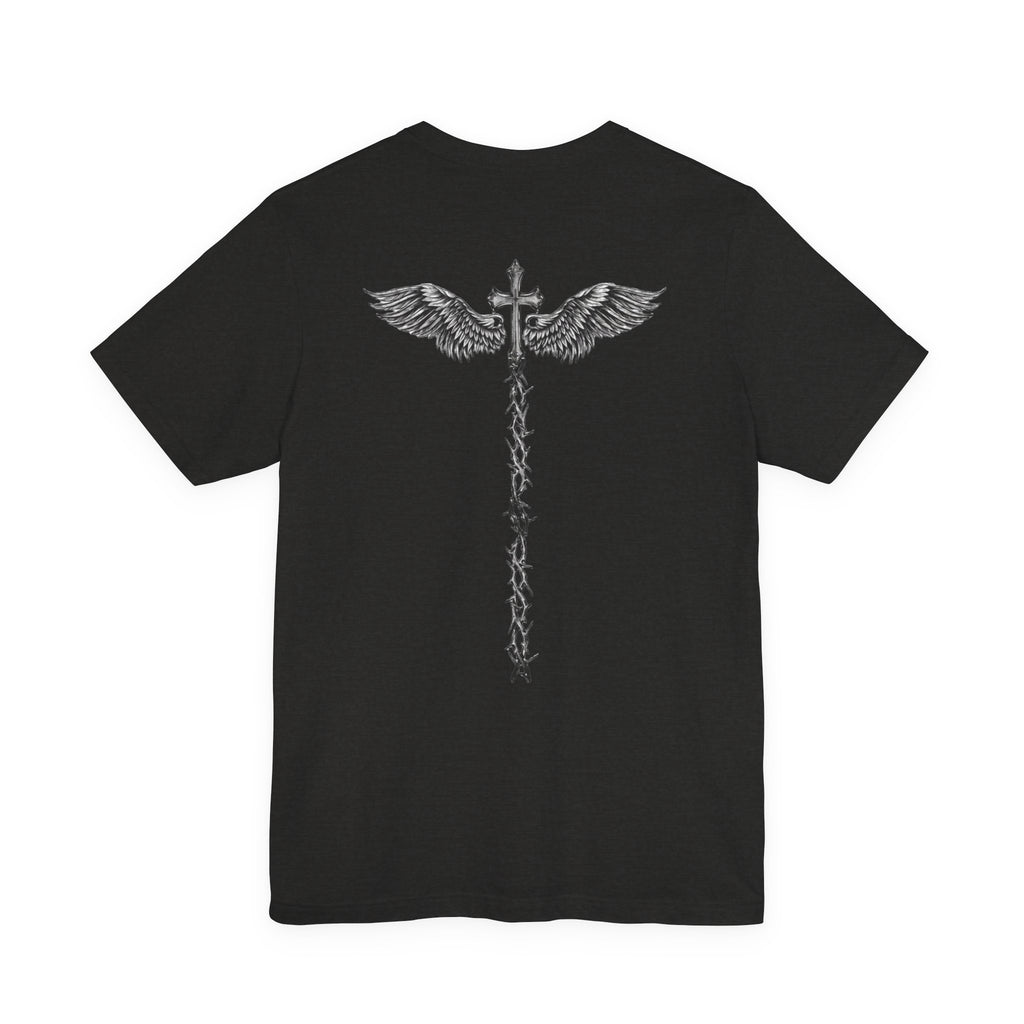 Winged Caduceus Cross T‑Shirt — Gothic Angel Wings Medical Staff Tee