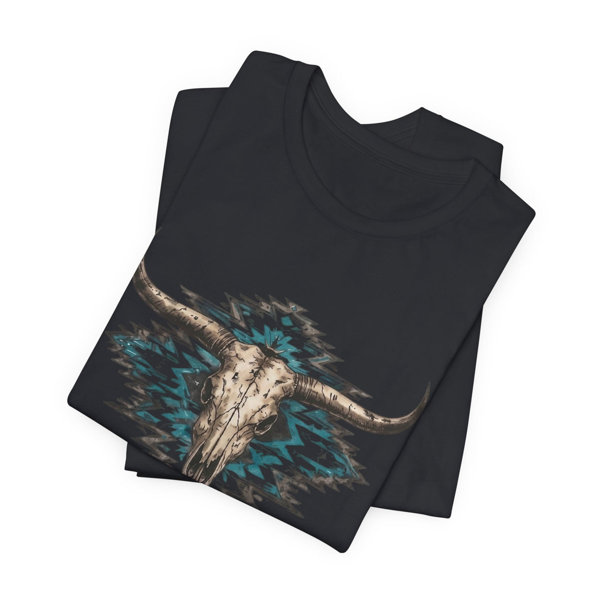 Southwestern Bull Skull Tee — Aztec Pattern Western T-Shirt