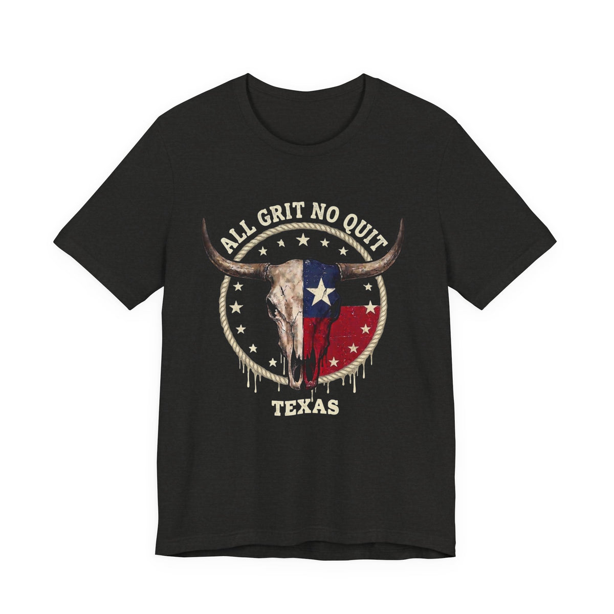 Texas Longhorn Skull Tee - "All Grit No Quit" Vintage Flag Graphic T-Shirt