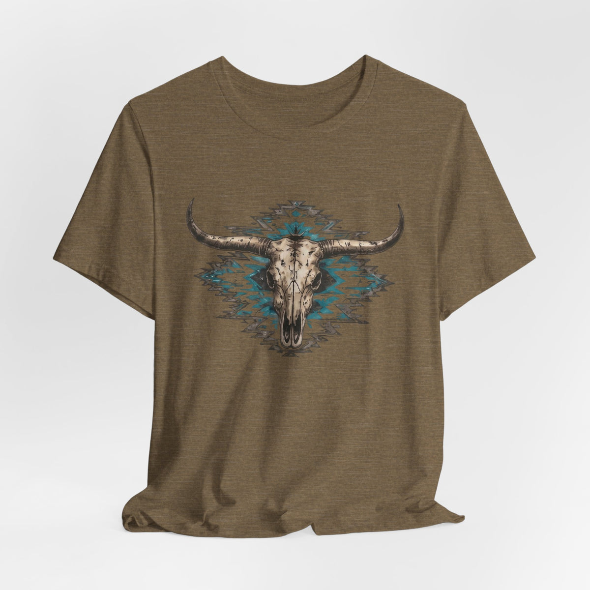 Southwestern Bull Skull Tee — Aztec Pattern Western T-Shirt