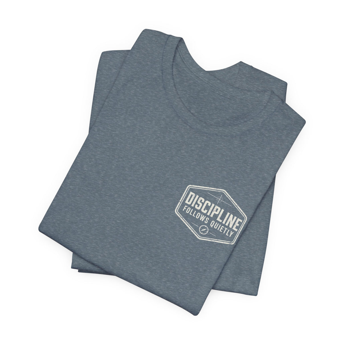 "Discipline Follows Quietly" Motivational Badge Graphic Tee