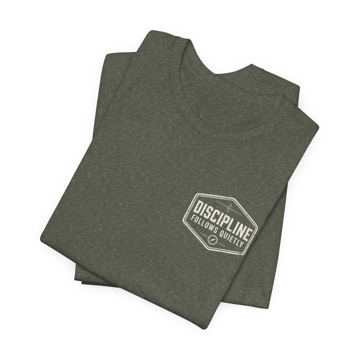 "Discipline Follows Quietly" Motivational Badge Graphic Tee