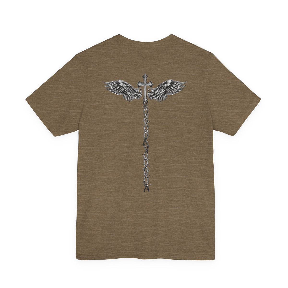 Winged Caduceus Cross T‑Shirt — Gothic Angel Wings Medical Staff Tee