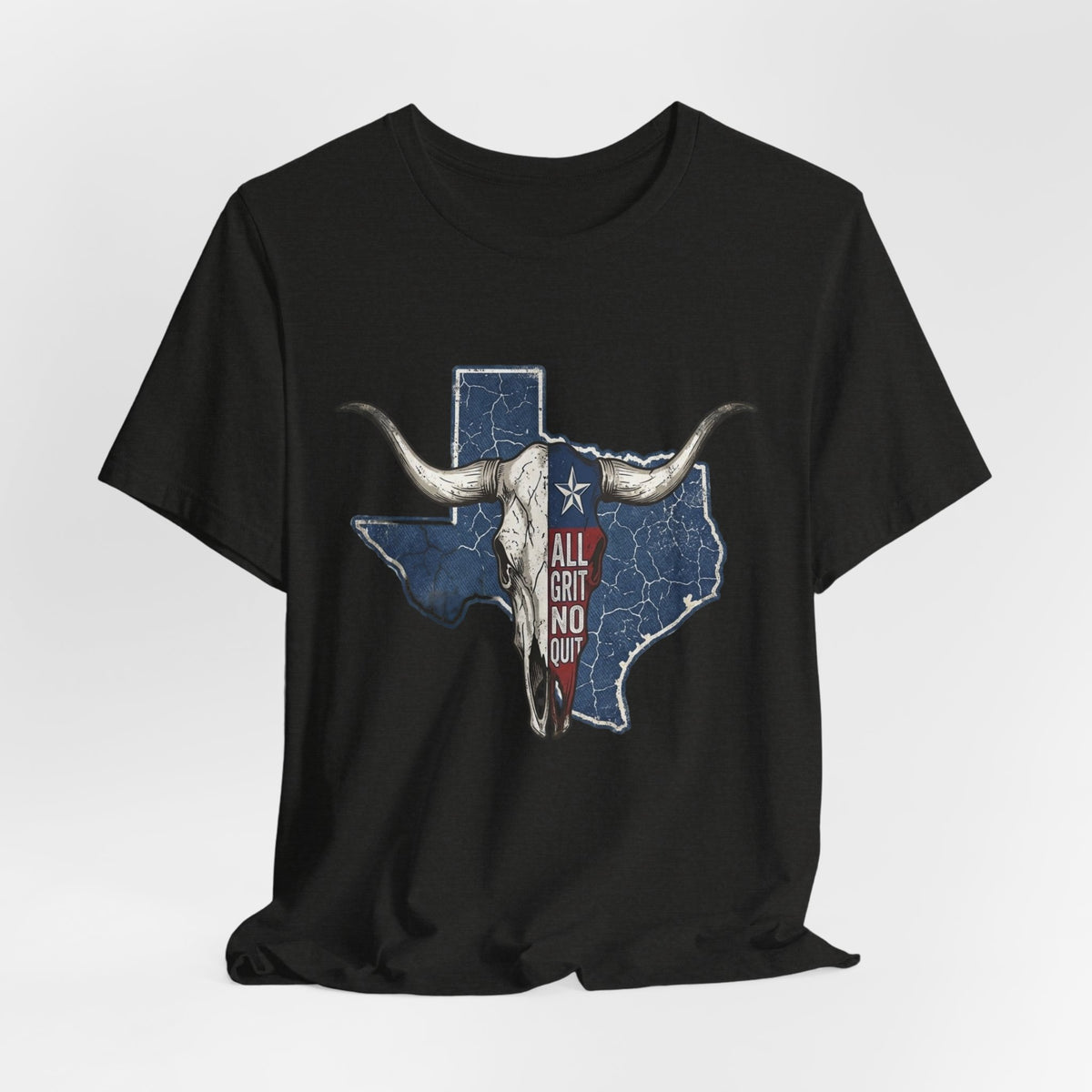 "All Grit No Quit" Texas Longhorn Skull Vintage Flag Tee