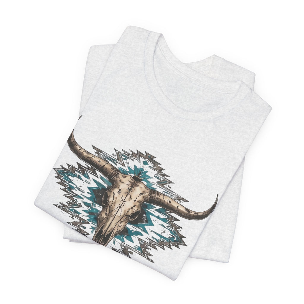 Southwestern Bull Skull Tee — Aztec Pattern Western T-Shirt