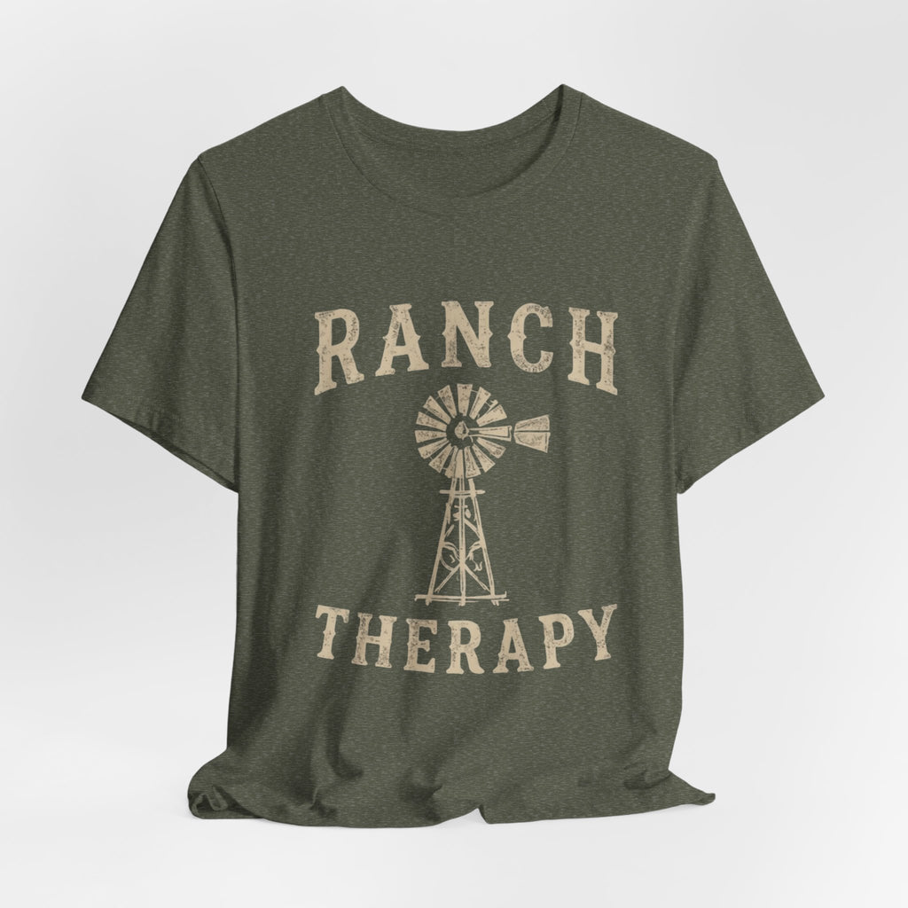 Ranch Therapy T-Shirt — Vintage Windmill Graphic Tee, Farm Life Apparel, Country Western Shirt, Rustic Women's Top, Rural Lifestyle