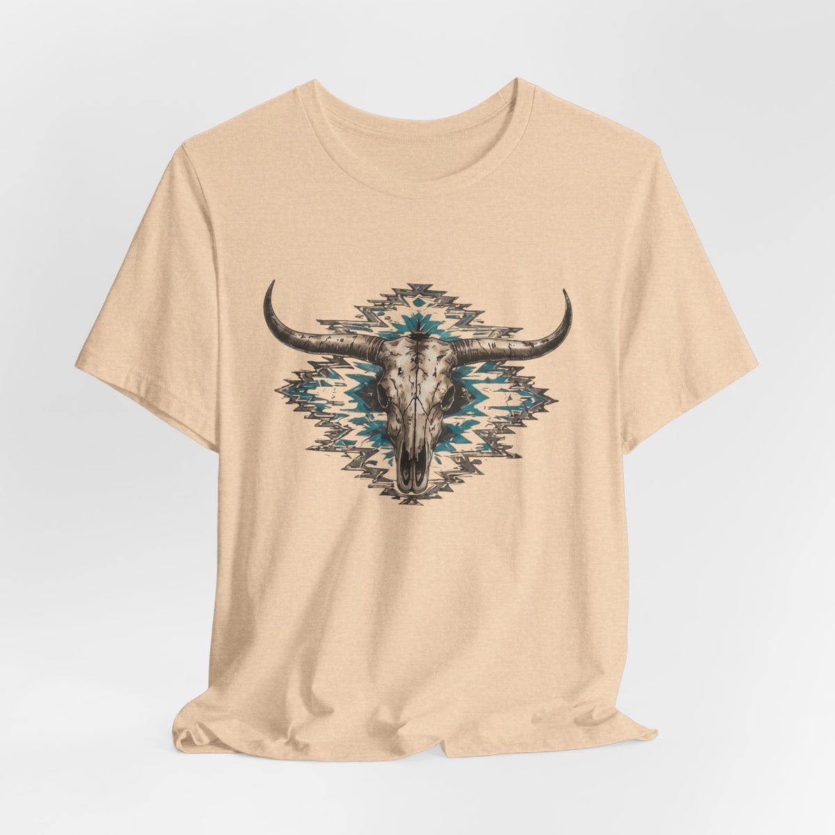 Southwestern Bull Skull Tee — Aztec Pattern Western T-Shirt