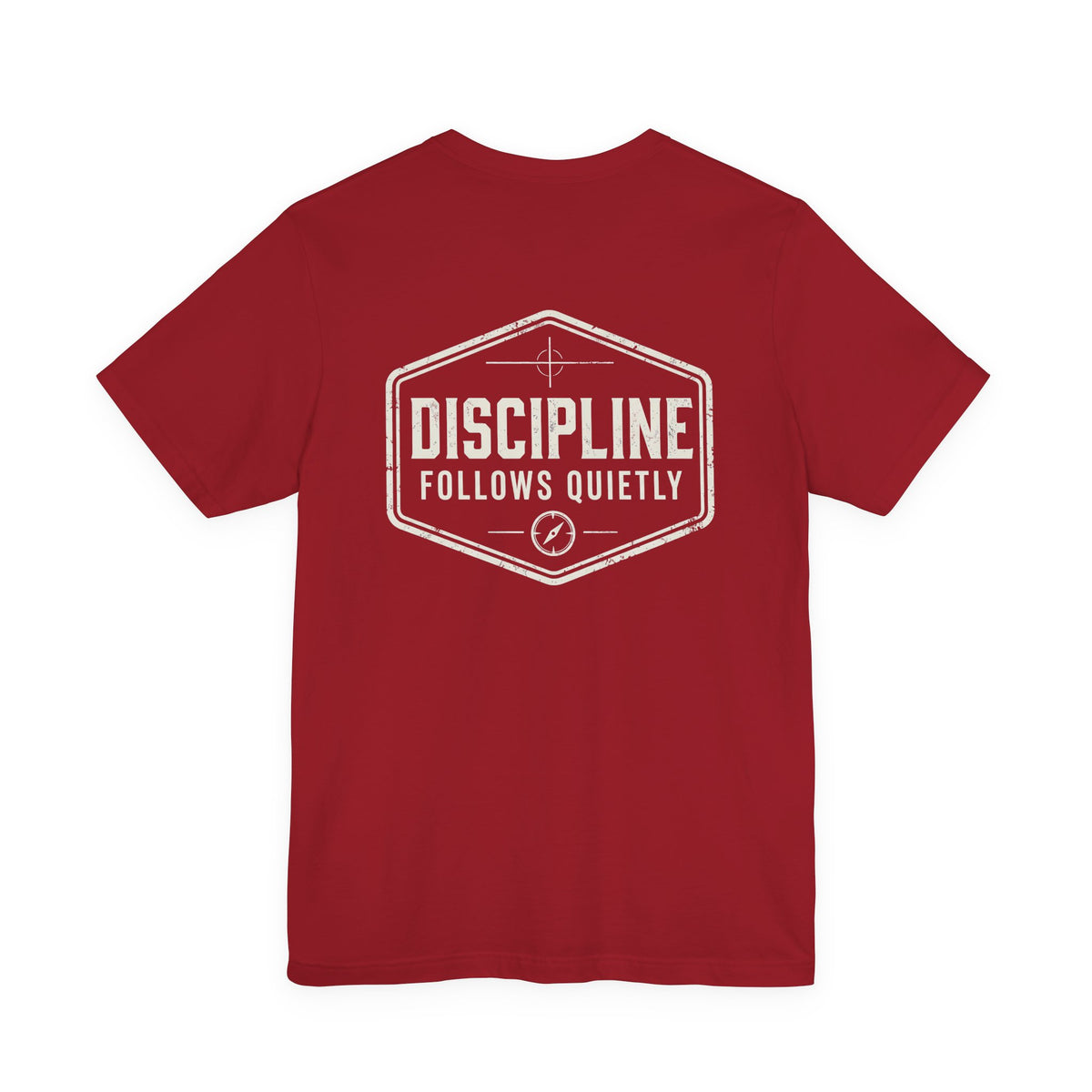 "Discipline Follows Quietly" Motivational Badge Graphic Tee