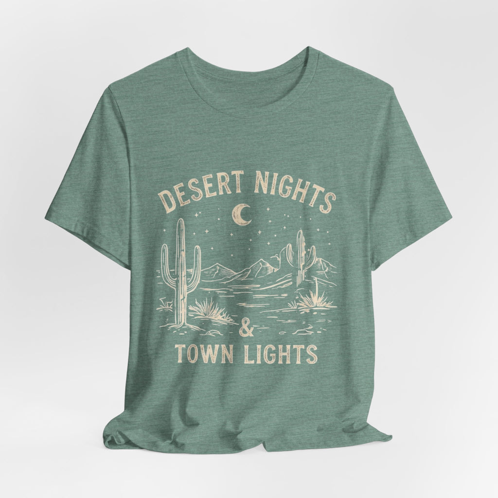 Desert Nights & Town Lights T-Shirt — Cactus Graphic Tee, Western Night Sky Apparel, Boho Desert Shirt, Country Music Top