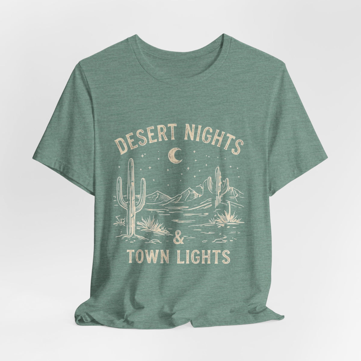 Desert Nights & Town Lights T-Shirt — Cactus Graphic Tee, Western Night Sky Apparel, Boho Desert Shirt, Country Music Top