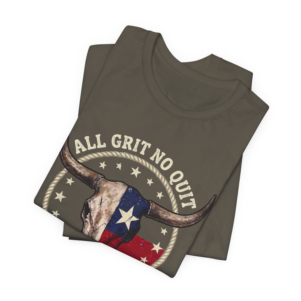 Texas Longhorn Skull Tee - "All Grit No Quit" Vintage Flag Graphic T-Shirt