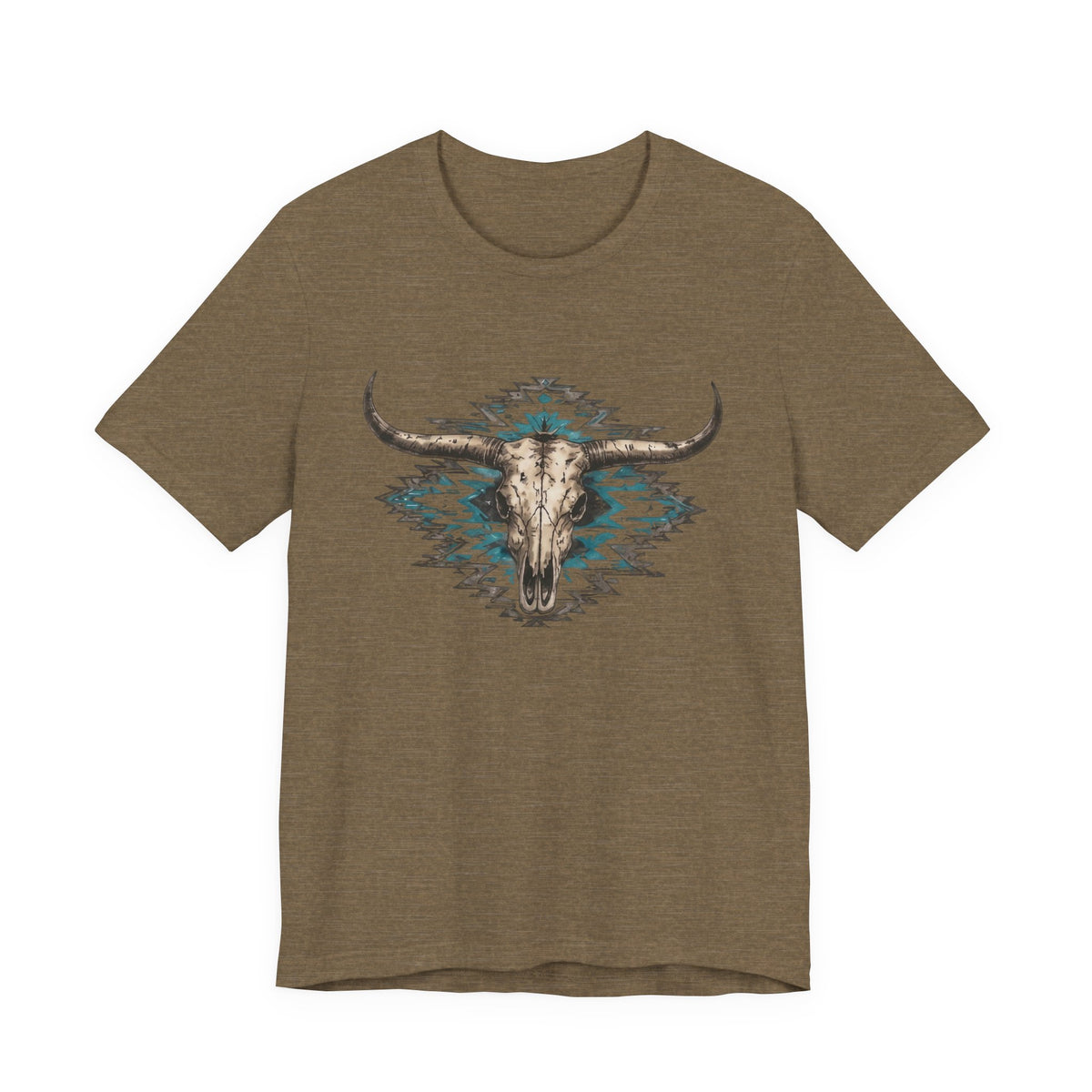Southwestern Bull Skull Tee — Aztec Pattern Western T-Shirt