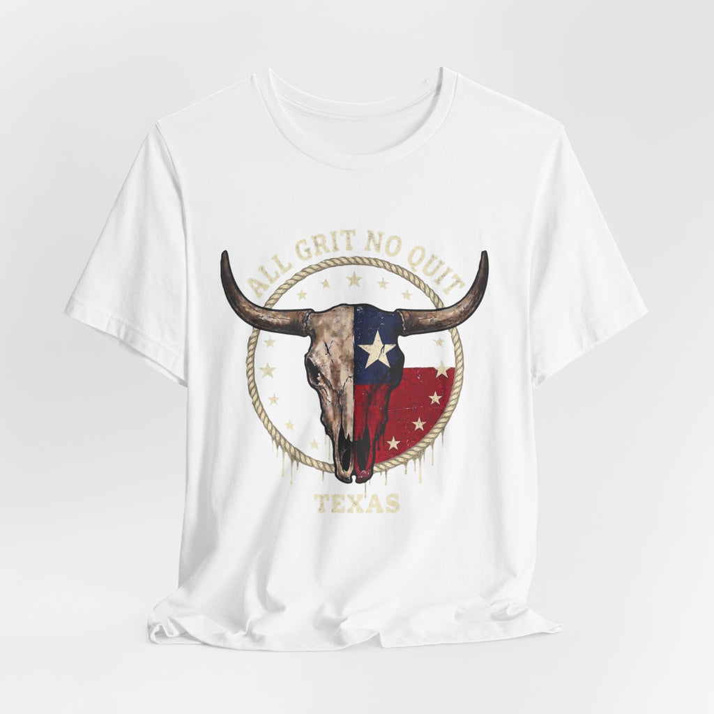 Texas Longhorn Skull Tee - "All Grit No Quit" Vintage Flag Graphic T-Shirt