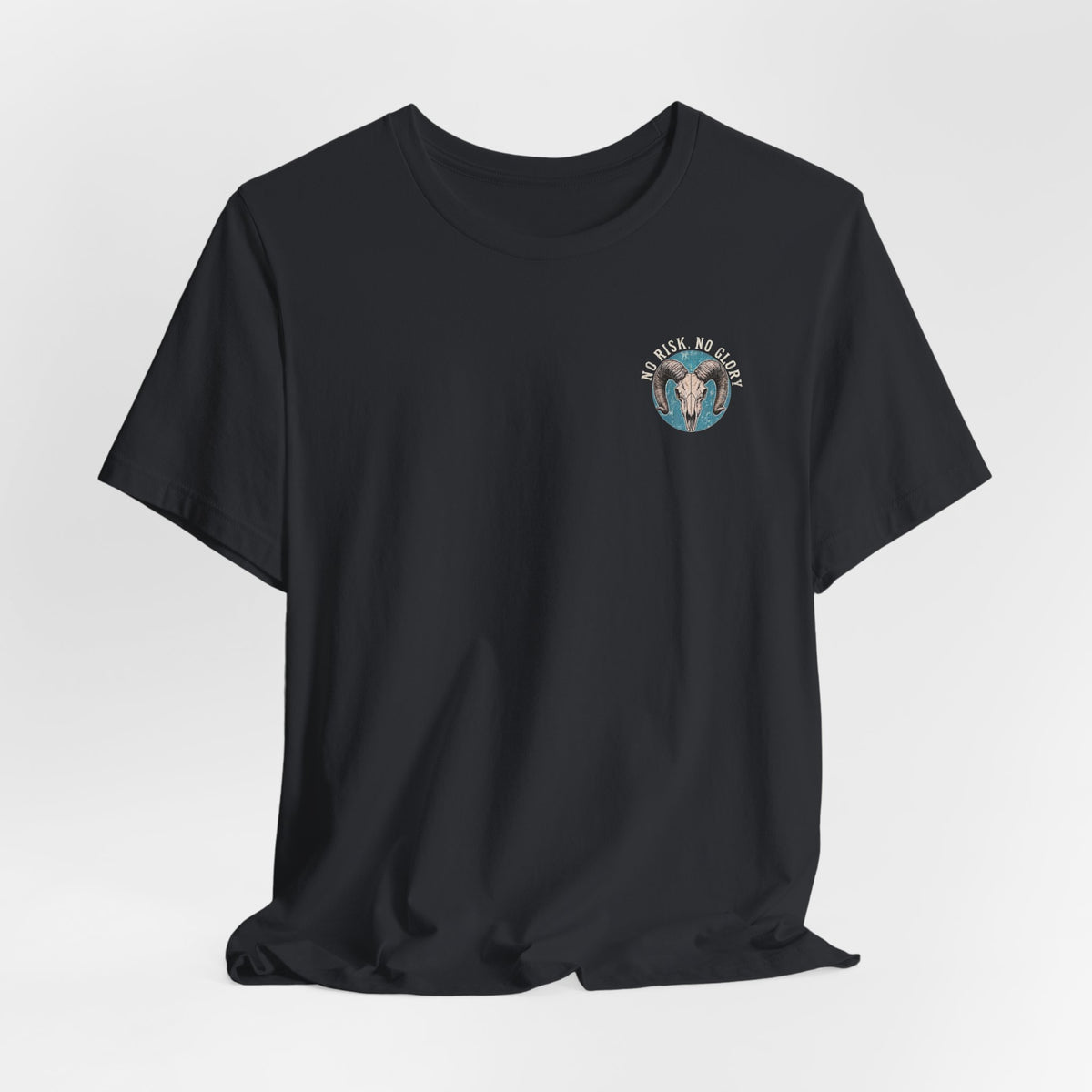 Ram Skull Tee — Vintage Ram Skull Graphic T-Shirt (Back Print: "No Risk No Glory")