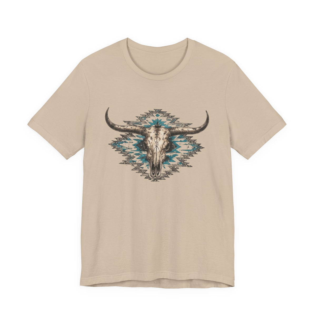 Southwestern Bull Skull Tee — Aztec Pattern Western T-Shirt
