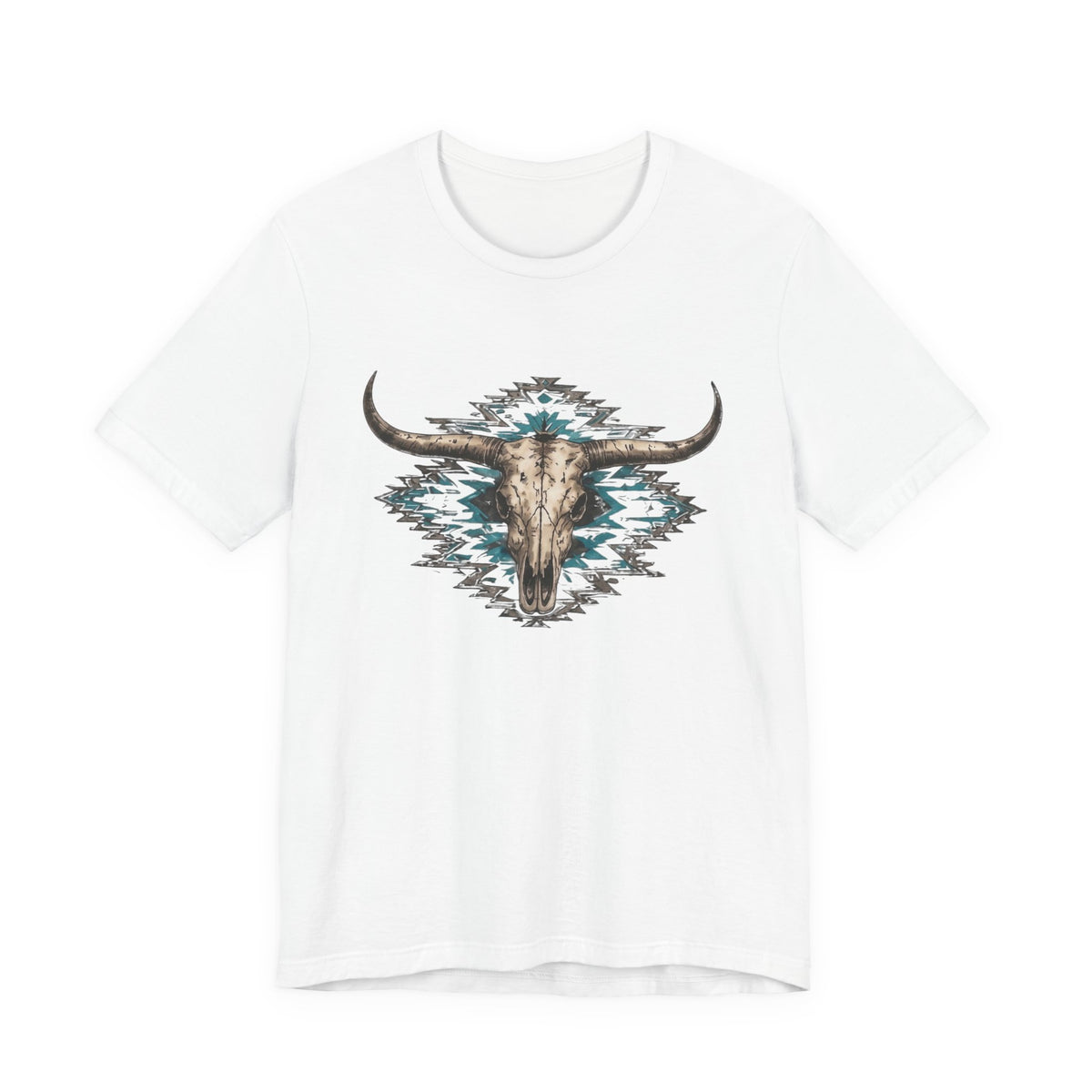 Southwestern Bull Skull Tee — Aztec Pattern Western T-Shirt
