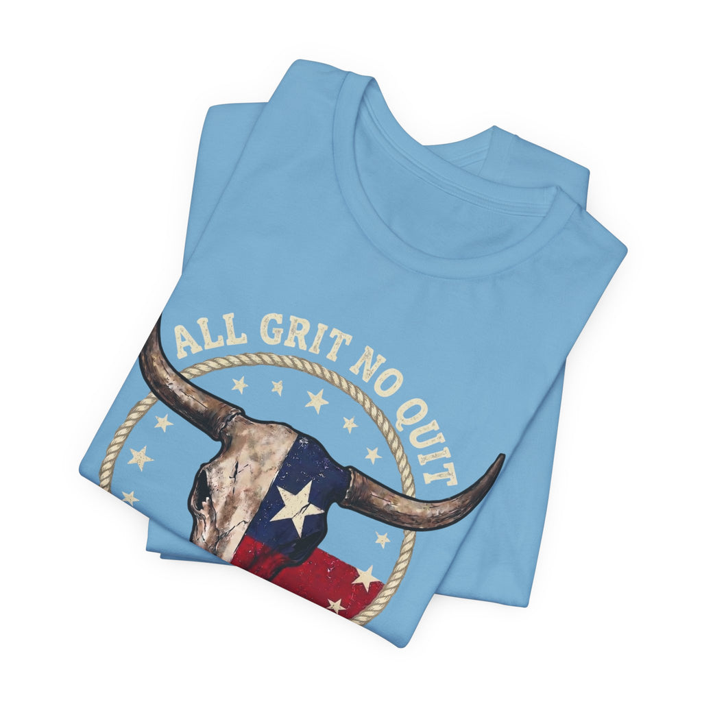 Texas Longhorn Skull Tee - "All Grit No Quit" Vintage Flag Graphic T-Shirt