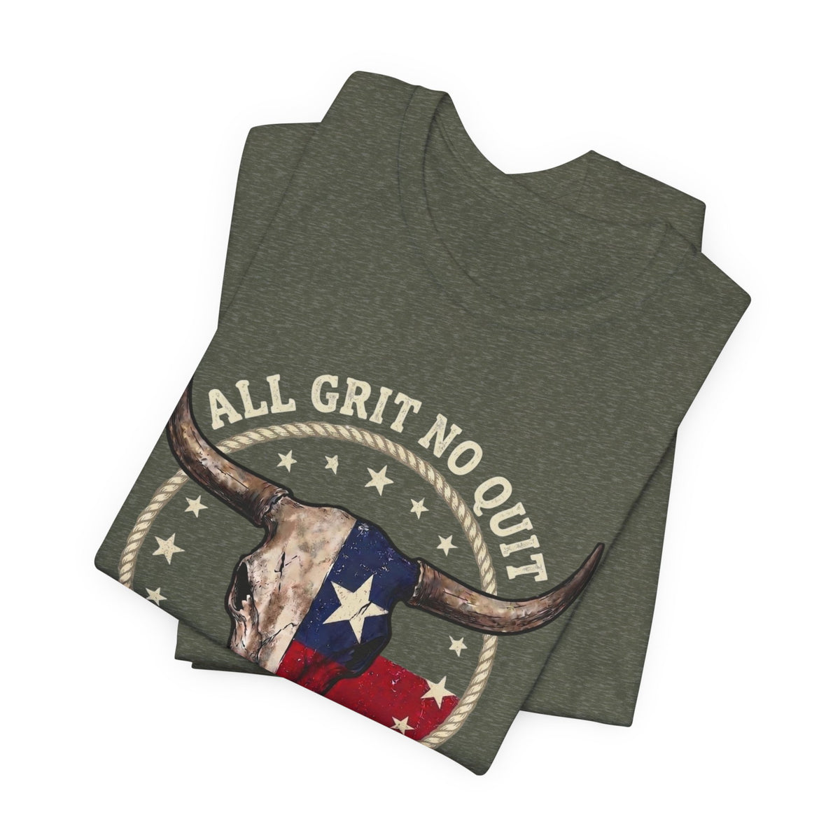 Texas Longhorn Skull Tee - "All Grit No Quit" Vintage Flag Graphic T-Shirt