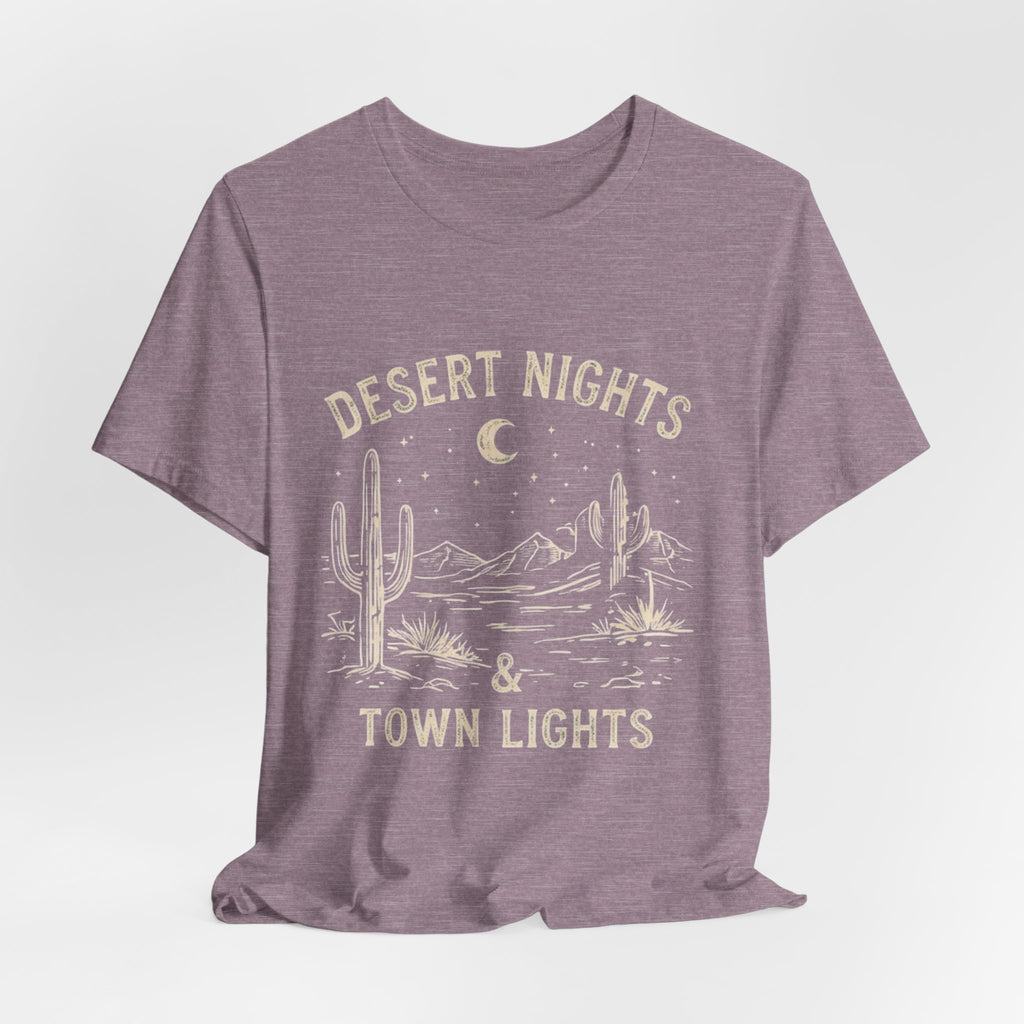 Desert Nights & Town Lights T-Shirt — Cactus Graphic Tee, Western Night Sky Apparel, Boho Desert Shirt, Country Music Top