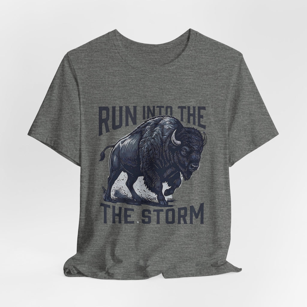 Run Into The Storm Buffalo Tee — Motivational Graphic T‑Shirt