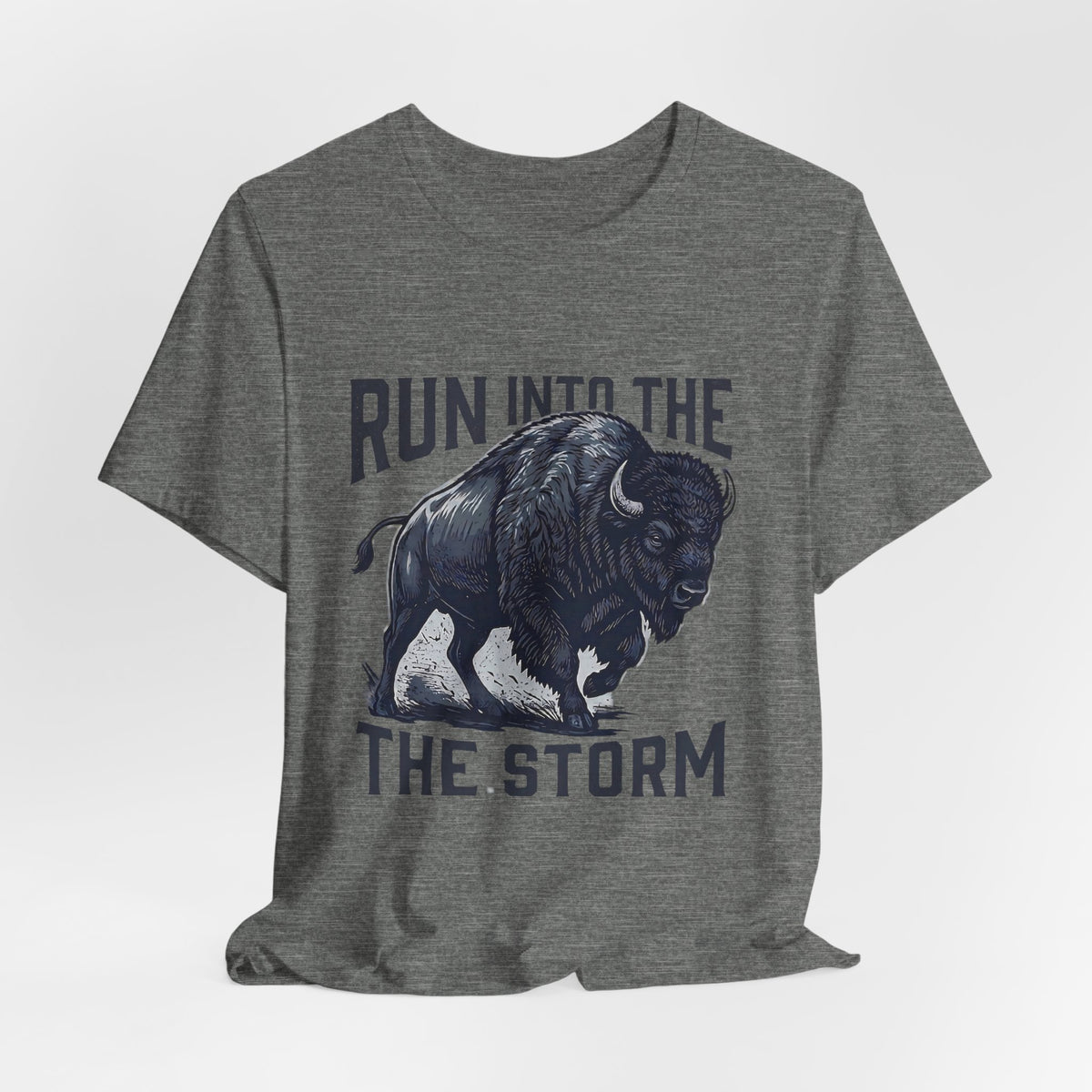 Run Into The Storm Buffalo Tee — Motivational Graphic T‑Shirt