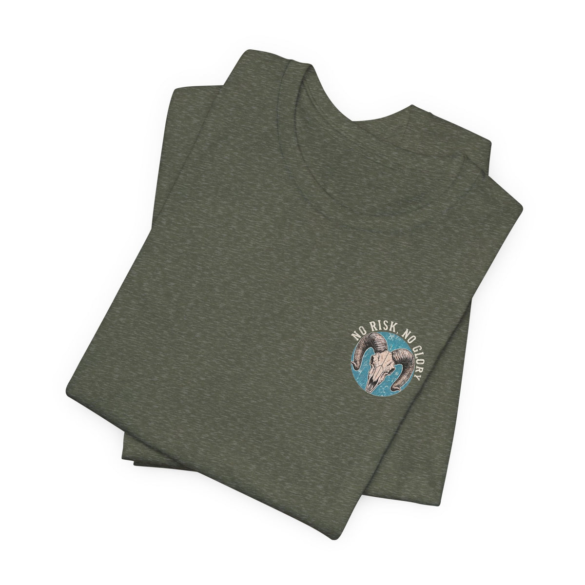 Ram Skull Tee — Vintage Ram Skull Graphic T-Shirt (Back Print: "No Risk No Glory")