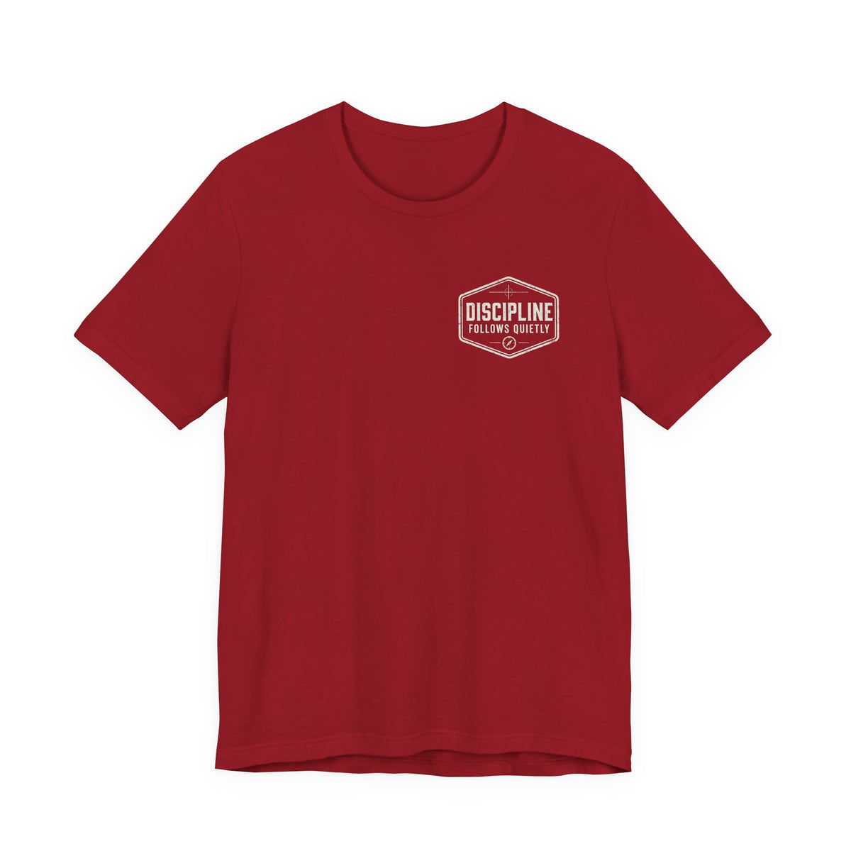 "Discipline Follows Quietly" Motivational Badge Graphic Tee