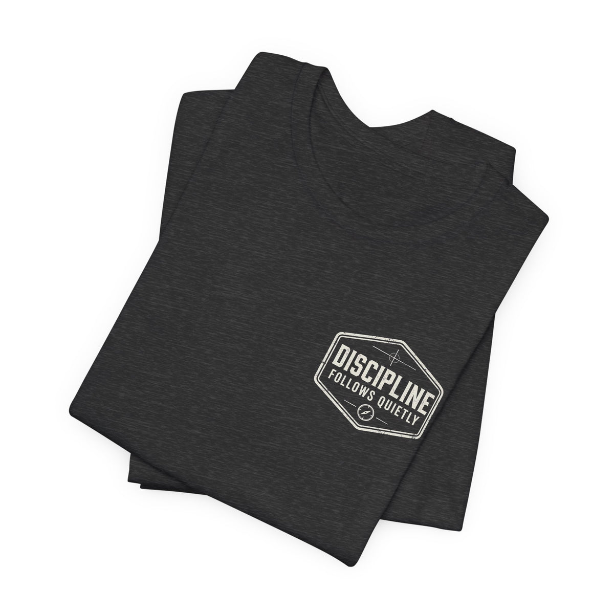 "Discipline Follows Quietly" Motivational Badge Graphic Tee