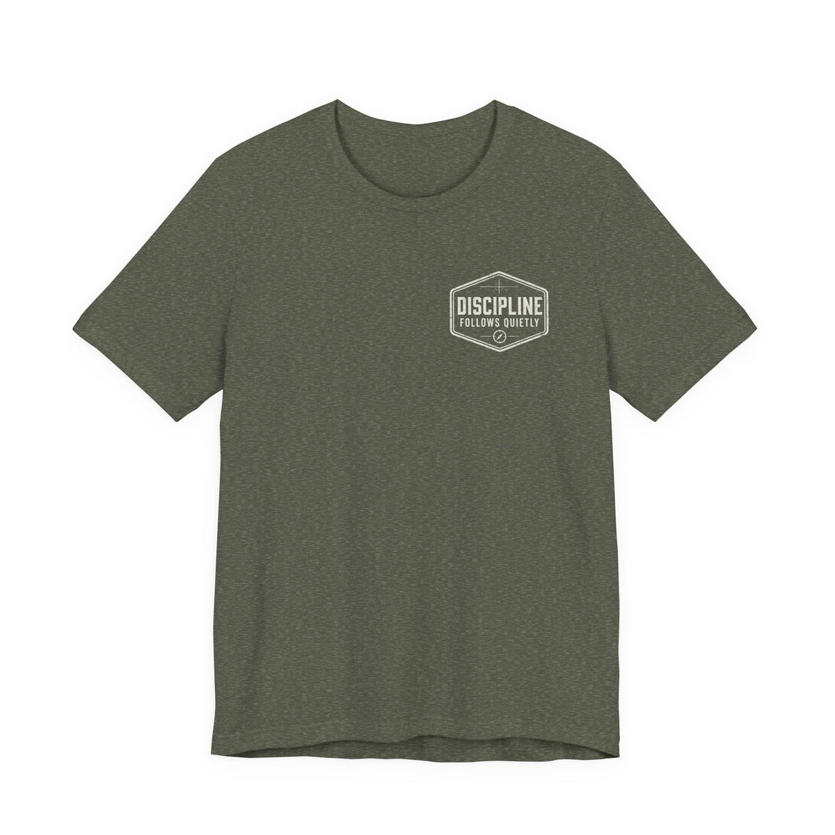 "Discipline Follows Quietly" Motivational Badge Graphic Tee