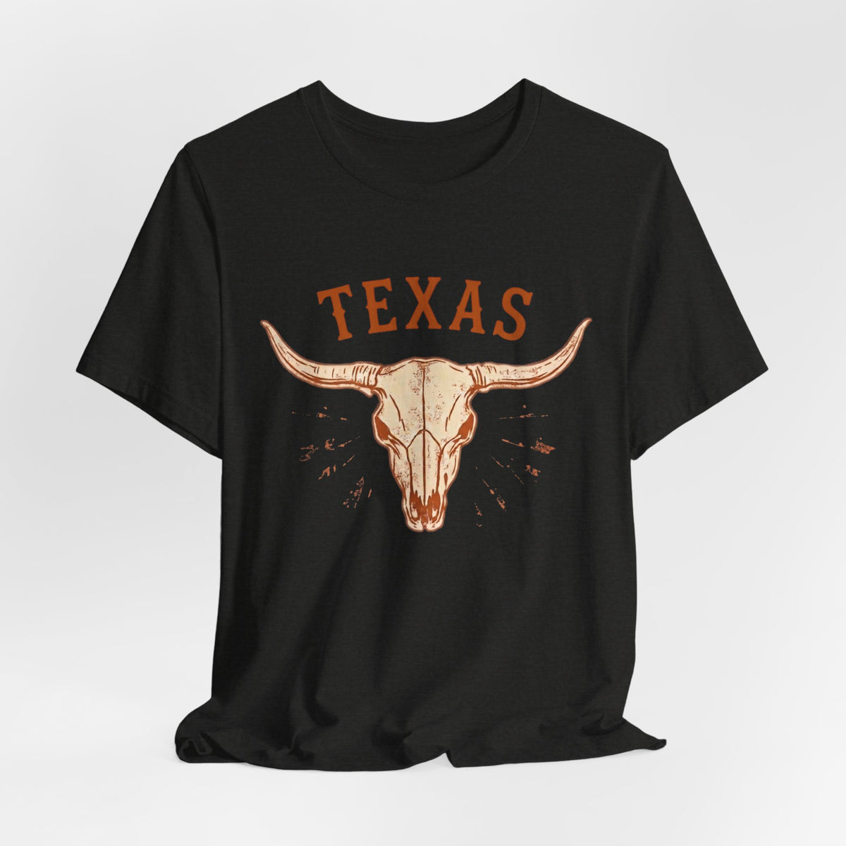 Texas Longhorn Skull T-Shirt — Minimalist Western Graphic Tee, Boho Cowgirl Apparel, Rustic Desert Shirt, Lone Star State Pride Top