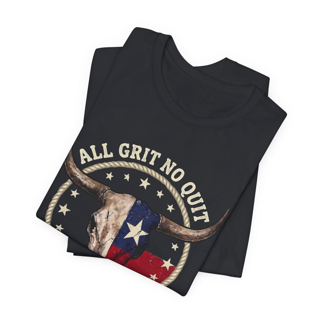 Texas Longhorn Skull Tee - "All Grit No Quit" Vintage Flag Graphic T-Shirt
