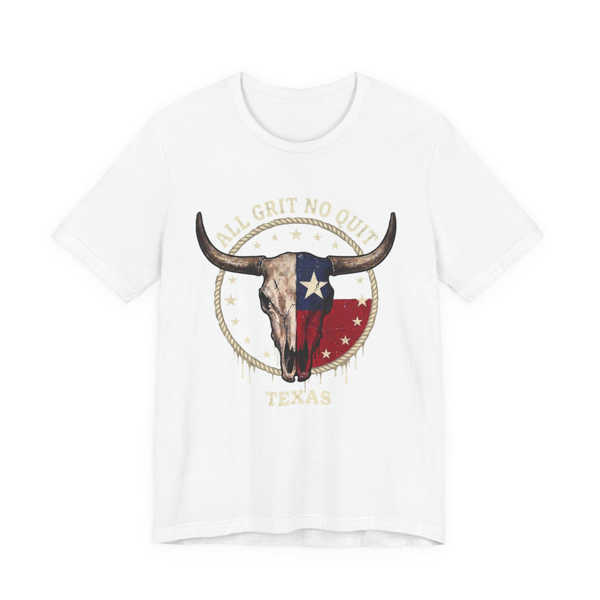 Texas Longhorn Skull Tee - "All Grit No Quit" Vintage Flag Graphic T-Shirt