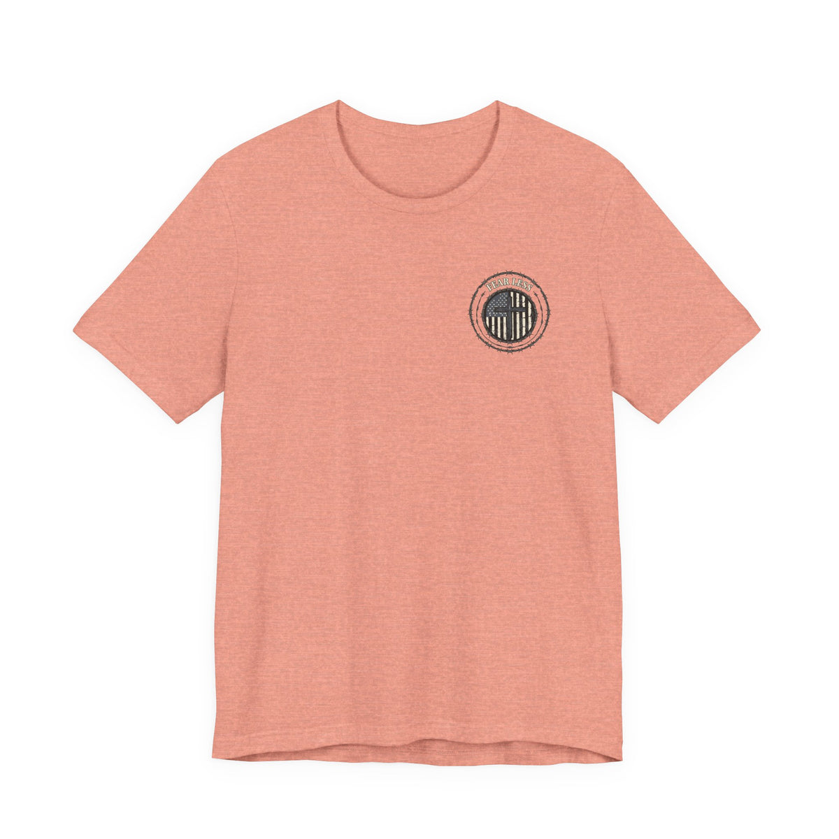 Fearless American Flag T‑Shirt — Distressed Barbed Wire Military Patriotic Tee