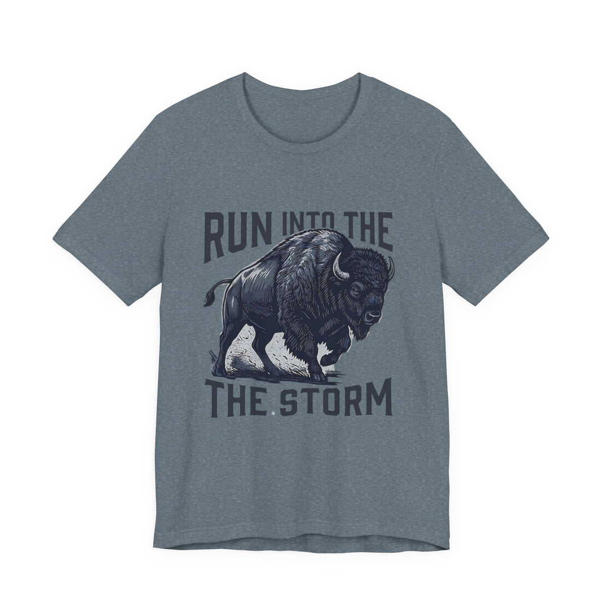Run Into The Storm Buffalo Tee — Motivational Graphic T‑Shirt