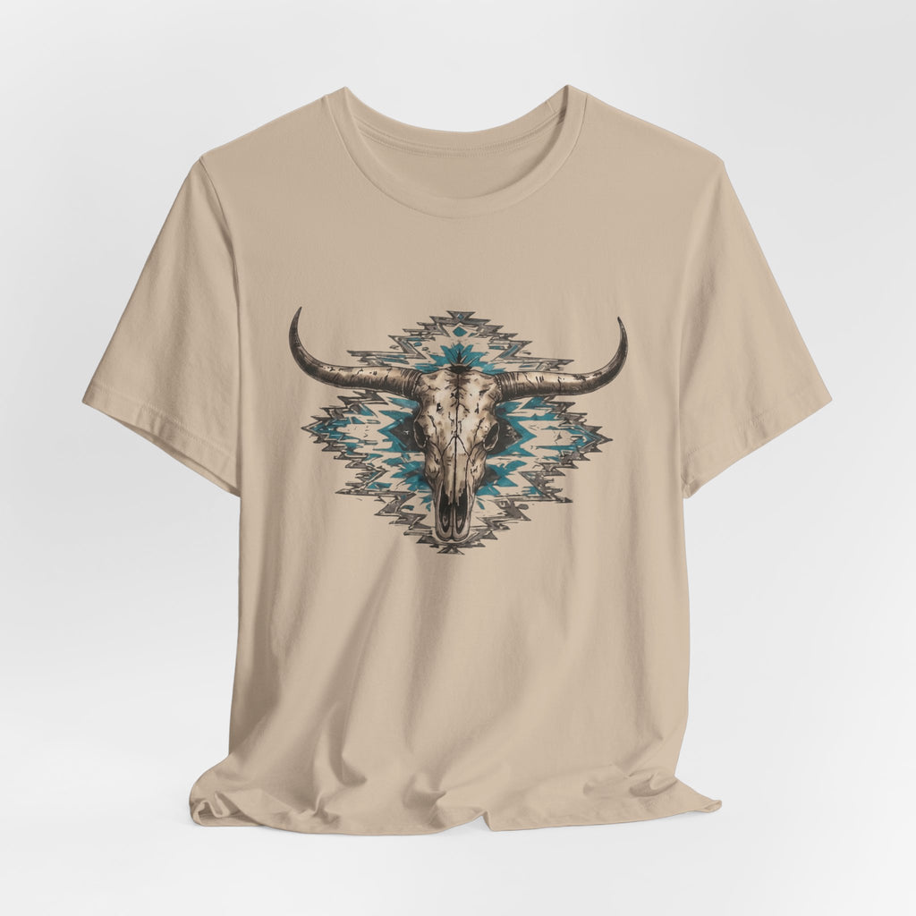 Southwestern Bull Skull Tee — Aztec Pattern Western T-Shirt