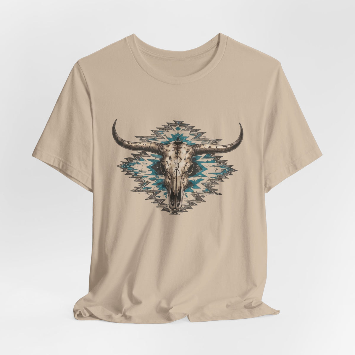 Southwestern Bull Skull Tee — Aztec Pattern Western T-Shirt