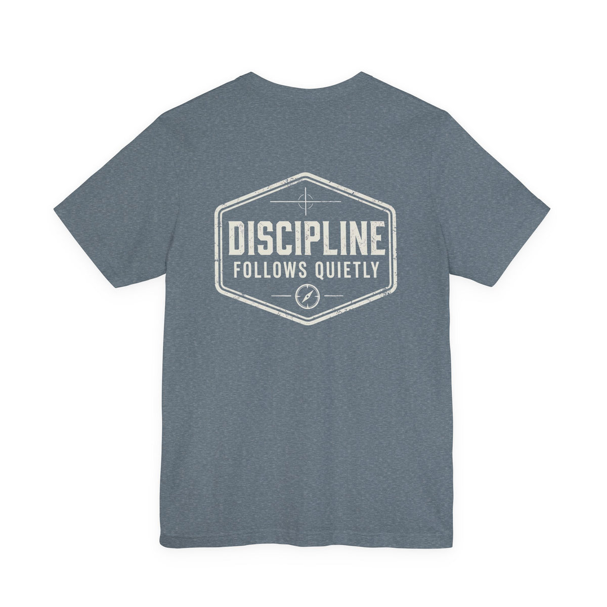 "Discipline Follows Quietly" Motivational Badge Graphic Tee