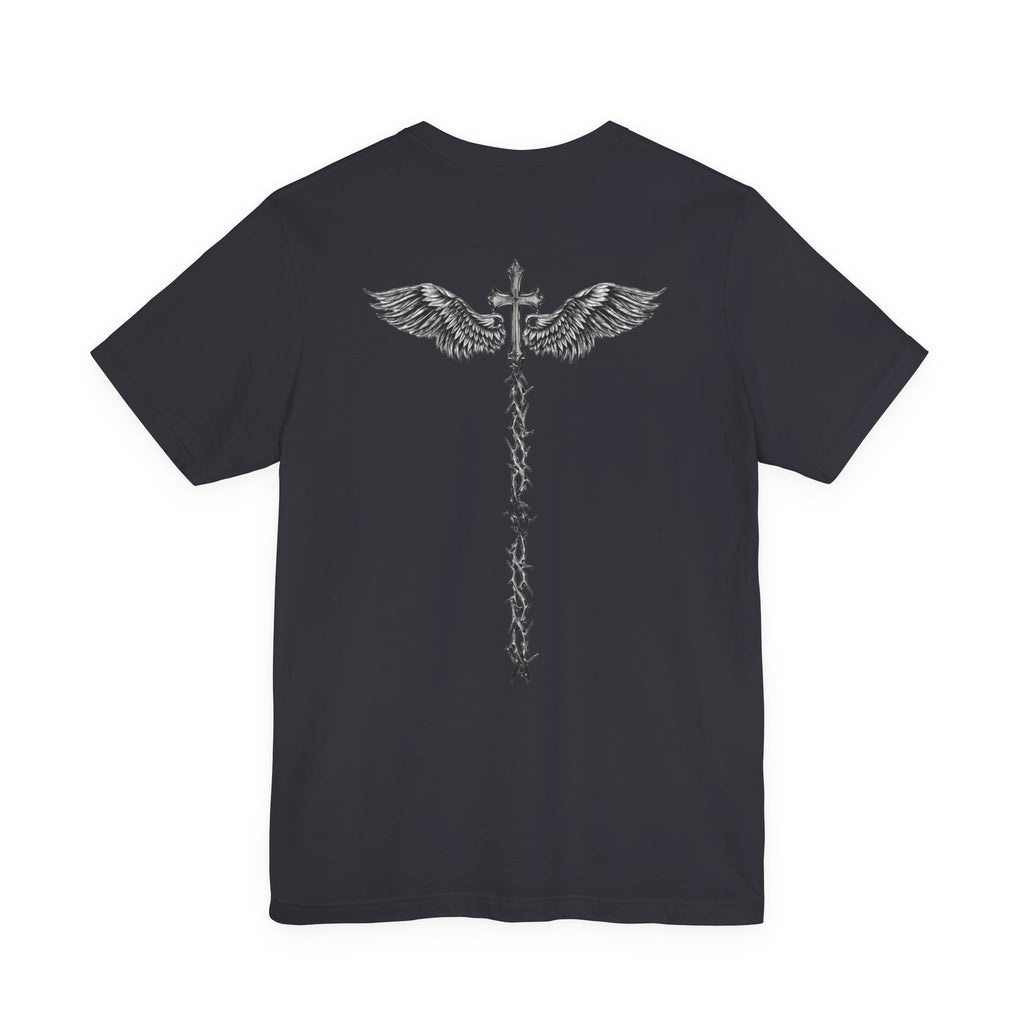 Winged Caduceus Cross T‑Shirt — Gothic Angel Wings Medical Staff Tee