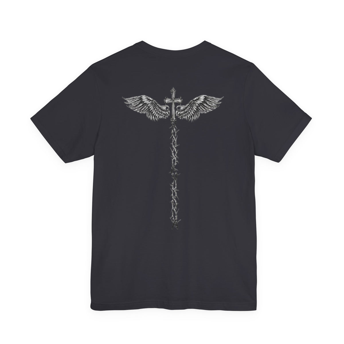 Winged Caduceus Cross T‑Shirt — Gothic Angel Wings Medical Staff Tee