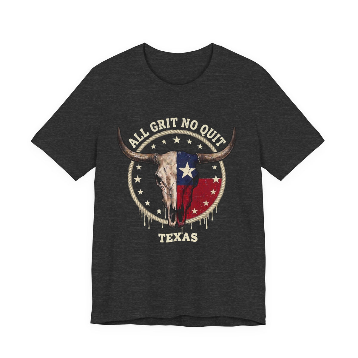 Texas Longhorn Skull Tee - "All Grit No Quit" Vintage Flag Graphic T-Shirt