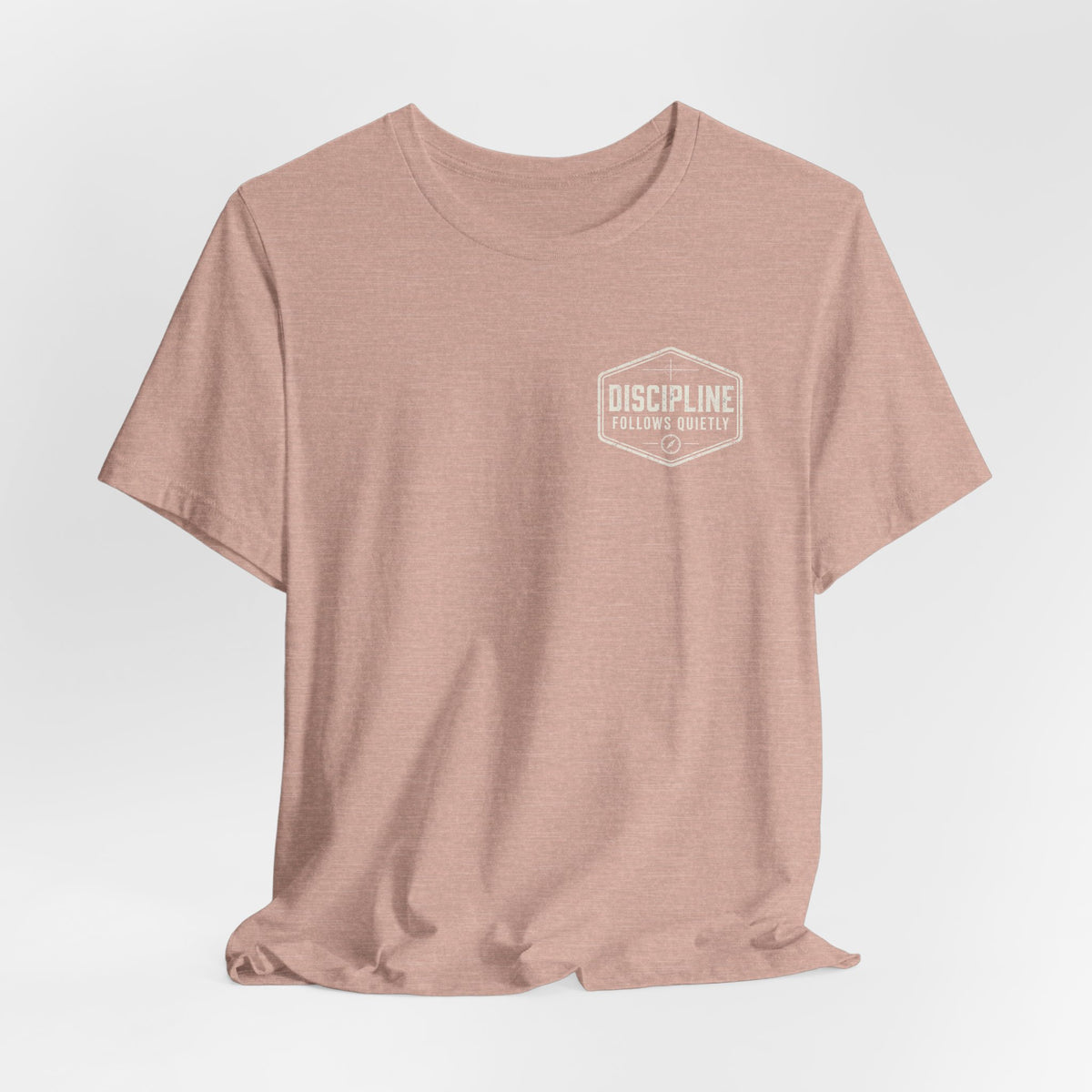 "Discipline Follows Quietly" Motivational Badge Graphic Tee