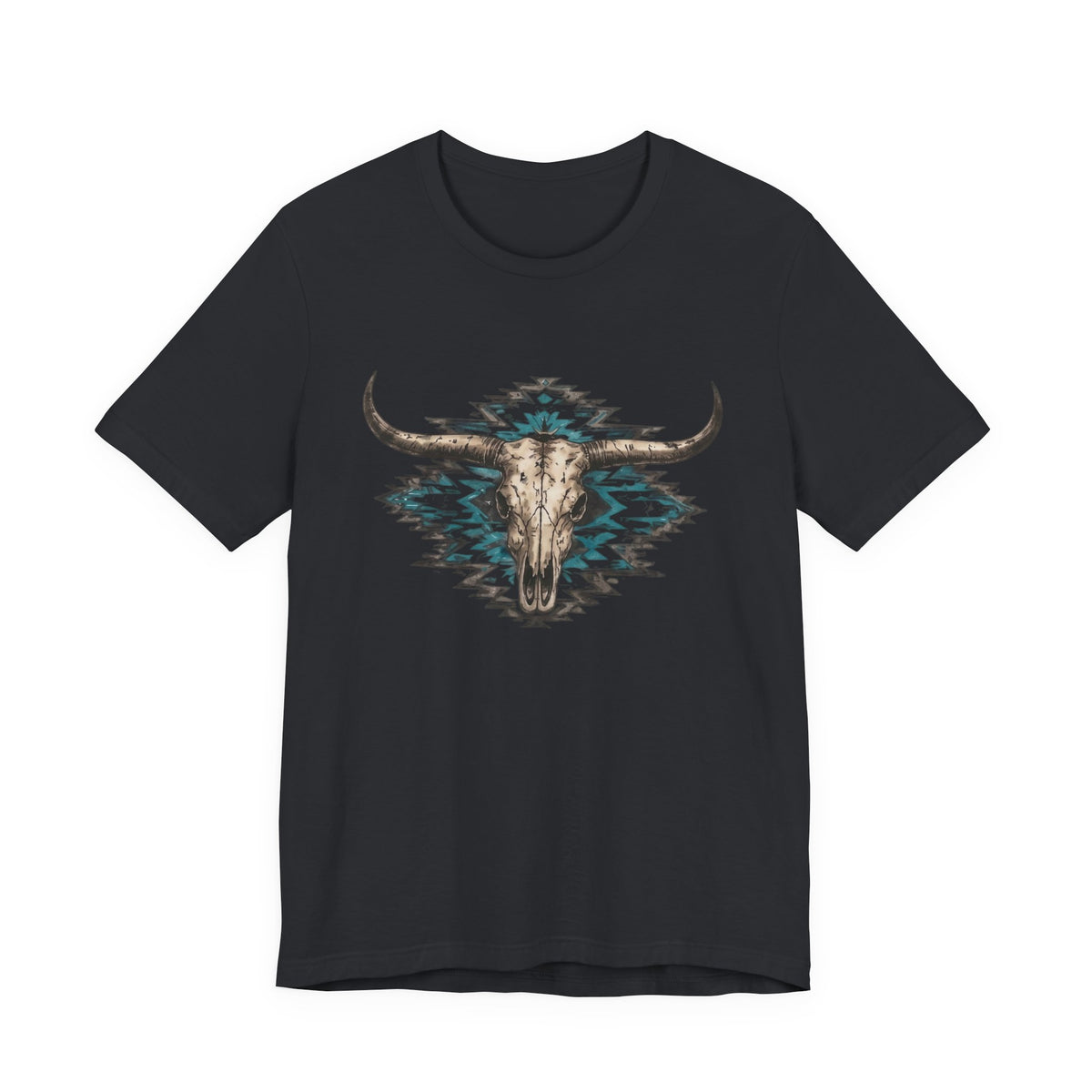 Southwestern Bull Skull Tee — Aztec Pattern Western T-Shirt